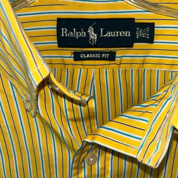 Ralph Lauren Classic Fit Yellow Aqua Stripe Oxford Y2K Shirt Men's 15.5 34/35 - Picture 4 of 8
